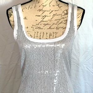 White House Black market sequin white tank top size medium